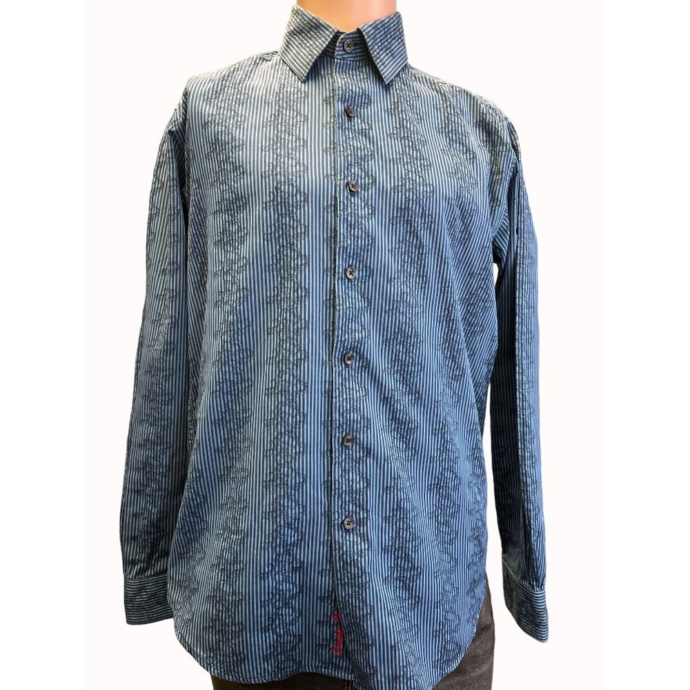 Robert Graham Men's Blue Striped & Paisley Button Up Shirt Size S SKU 6342
